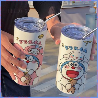 🥤Animation Peripheral Limited Water Cup🥤กระติกน้ําร้อนสเตนเลส ลายโดราเอมอน ซานริโอ้ แบบพกพา พร้อมหลอดดูด คุณภาพสูง สําหรับผู้ชาย และผู้หญิง