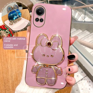 เคสมือถือ แบบนิ่ม ลายกระต่าย พร้อมกระจกแต่งหน้า ป้องกันเลนส์ สําหรับ Oppo Reno10 Reno 10 Pro 5G Reno 10 Pro+ 5G 2023 Oppo Reno 10 Pro Plus