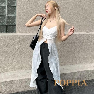 Poppia- เสื้อสายเดี่ยว สายสปาเก็ตตี้ คอวี ผ่าข้าง แฟชั่นฤดูร้อน สําหรับผู้หญิง ปาร์ตี้ คลับ