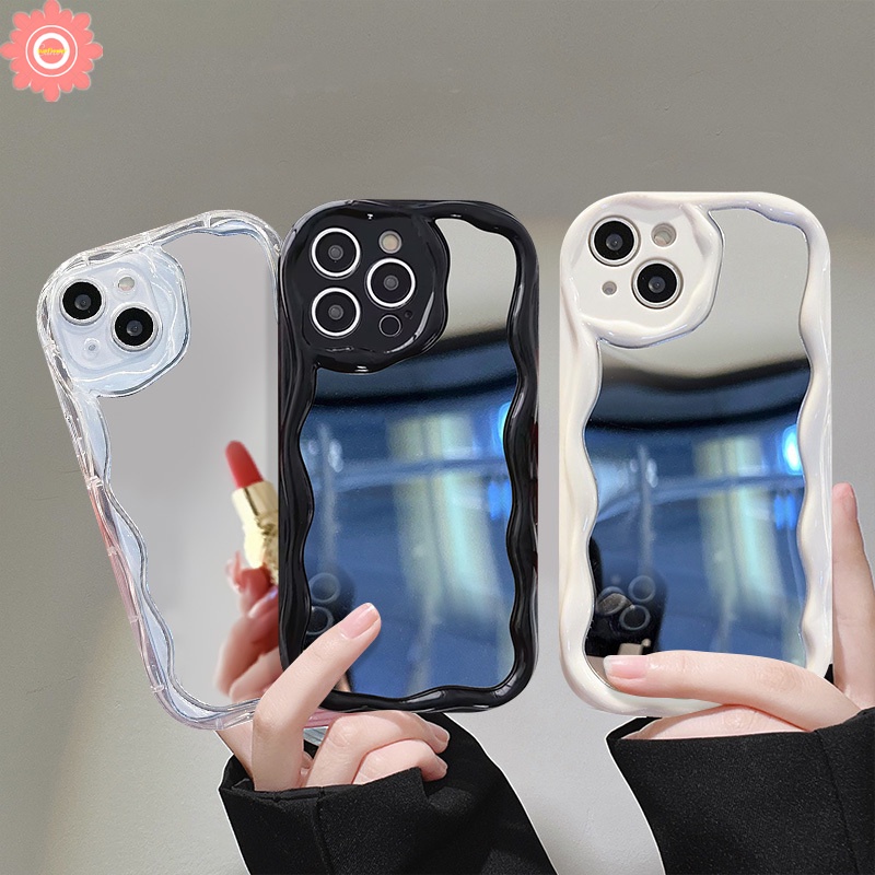 เคสโทรศัพท์มือถือกระจกแต่งหน้า ขอบหยัก สีพื้น 3D สําหรับ Vivo Y36 Y27 Y15s Y12s Y35 Y12i Y20 Y91C Y21s Y17 Y11 Y15A Y95 Y91 Y31 Y50 Y51 Y33s Y20s Y12 Y15 Y16 Y30 Y02 Y20i Y21 Y21A