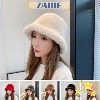 Zaijie24 หมวกบักเก็ตลําลอง ผ้ากํามะหยี่ขนนิ่ม หนา สีพื้น สไตล์ชาวประมง แฟชั่นฤดูใบไม้ร่วง ฤดูหนาว สําหรับผู้หญิง