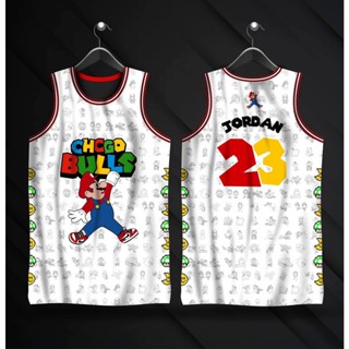 เสื้อกีฬาแขนสั้น ลายทีม Chicago Bulls MICHAEL X SUPER MARIO JUMPMAN สีขาว