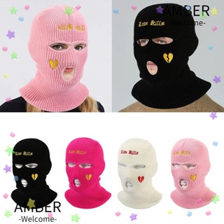 Amber หมวกถักไหมพรม มีฮู้ด ผ้าวูล 3 รู หรูหรา สําหรับผู้หญิง