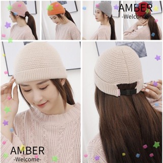 Amber หมวกบีนนี่ลําลอง ผ้าถัก สีพื้น น่ารัก สําหรับผู้หญิง 5 สี