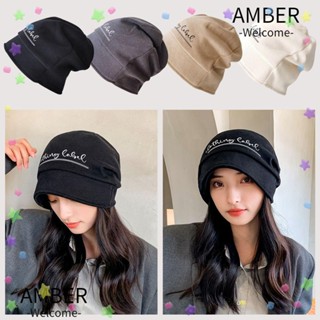 Amber หมวกบีนนี่ ผ้าถัก สีพื้น น่ารัก สําหรับผู้หญิง ผู้ชาย 4 สี