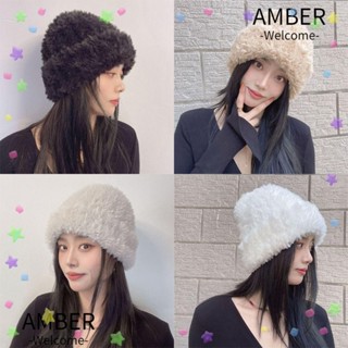 Amber หมวกบีนนี่ ผ้ากํามะหยี่ขนนิ่ม สีพื้น อบอุ่น