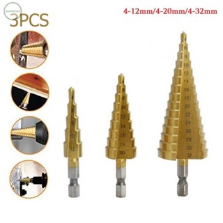 GORGEOUS~Step Cone Drill Hole Large Titanium 3pcs 4-12/20/32mm High Speed Steel