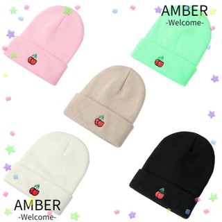 Amber หมวกบีนนี่ลําลอง ผ้าถัก สีพื้น น่ารัก สําหรับผู้หญิง