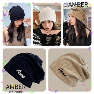 Amber หมวกบีนนี่ ผ้าฝ้าย สีพื้น น่ารัก สําหรับผู้หญิง ผู้ชาย 5 สี