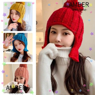 Amber หมวกบีนนี่ลําลอง ผ้าถัก สีพื้น น่ารัก สําหรับผู้หญิง