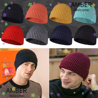 Amber หมวกบีนนี่ลําลอง ผ้าถัก คุณภาพสูง สีพื้น สําหรับผู้หญิง