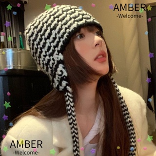 Amber หมวกบีนนี่ถัก ป้องกันหู สไตล์ญี่ปุ่น แฟชั่นฤดูใบไม้ร่วง ฤดูหนาว สําหรับผู้หญิง Y2K