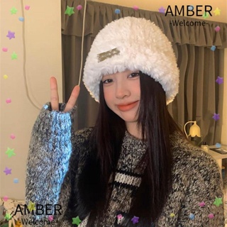 Amber หมวกบีนนี่ ผ้ากํามะหยี่ขนนิ่ม แบบหนา สีพื้น ให้ความอบอุ่น แฟชั่นฤดูหนาว สําหรับขับขี่