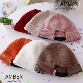 Amber หมวกบีนนี่ลําลอง ผ้าถัก สีพื้น น่ารัก สําหรับผู้หญิง