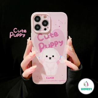 เคสโทรศัพท์มือถือ TPU นิ่ม กันกระแทก ลายลูกสุนัขน่ารัก สีชมพู สําหรับ iPhone 14 12 Pro Max 13 12 11 14 Pro Max