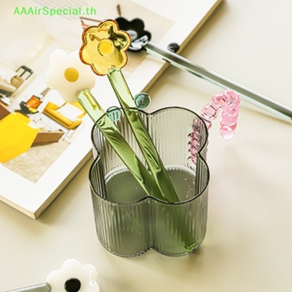 Aaairspecial ช้อนแก้วใส ด้ามจับยาว ทนความร้อนสูง ลายดอกไม้น่ารัก สําหรับใส่ไอศกรีม ขนมหวาน 1 ชิ้น