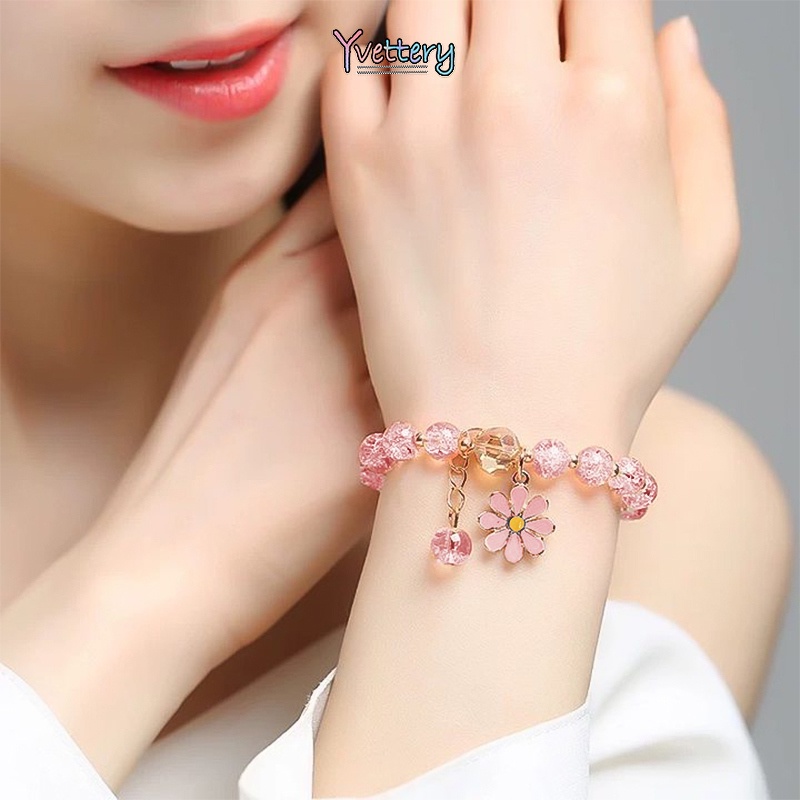 ส่งเร็ว สร้อยข้อมือ ประดับลูกปัดคริสตัล ดอกเดซี่ ดอกทานตะวัน แฟชั่นสไตล์เกาหลีสามารถปรับได้ เครื่องประดับ สําหรับผู้หญิง