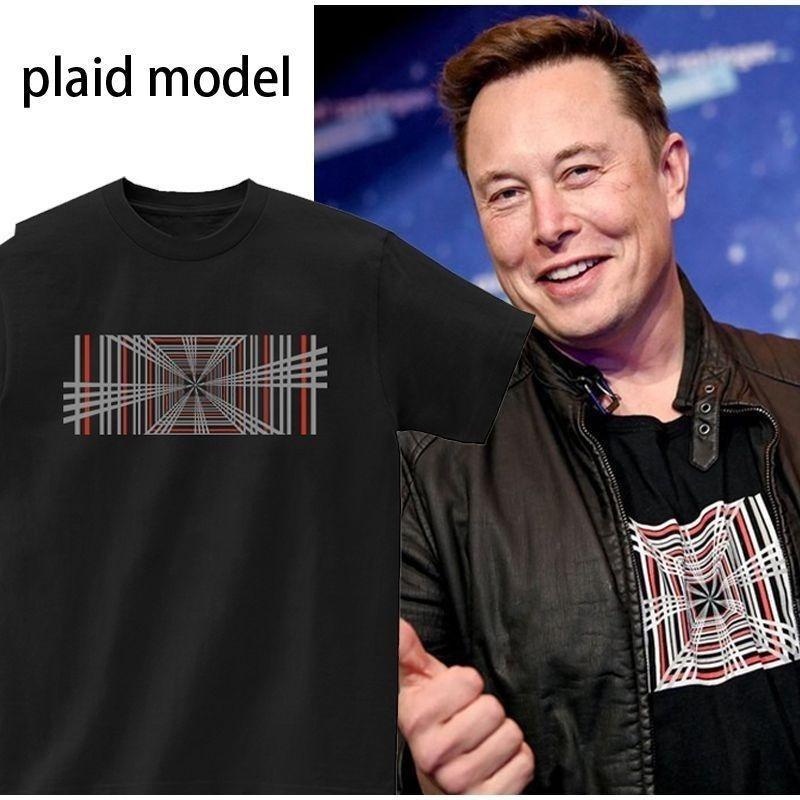 [คอกลม แขนสั้น ลายสก๊อต] TESLA TESLA Elon Musk Same Style TESLA เสื้อยืดคอกลม แขนสั้น ผ้าฝ้าย ลายสก๊อต