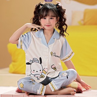 SANRIO Pochacco ชุดนอน เสื้อแขนสั้น กางเกงขายาว ลายการ์ตูน Mymelody Kuromi สองชิ้น สําหรับเด็กผู้หญิง [BL]