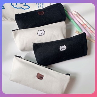 ☛ กระเป๋าดินสอลายการ์ตูน Simple Canvas Pen Bag Stationery Bag Black White Flower Face Cat Student School Pen Bag For Gift srlive