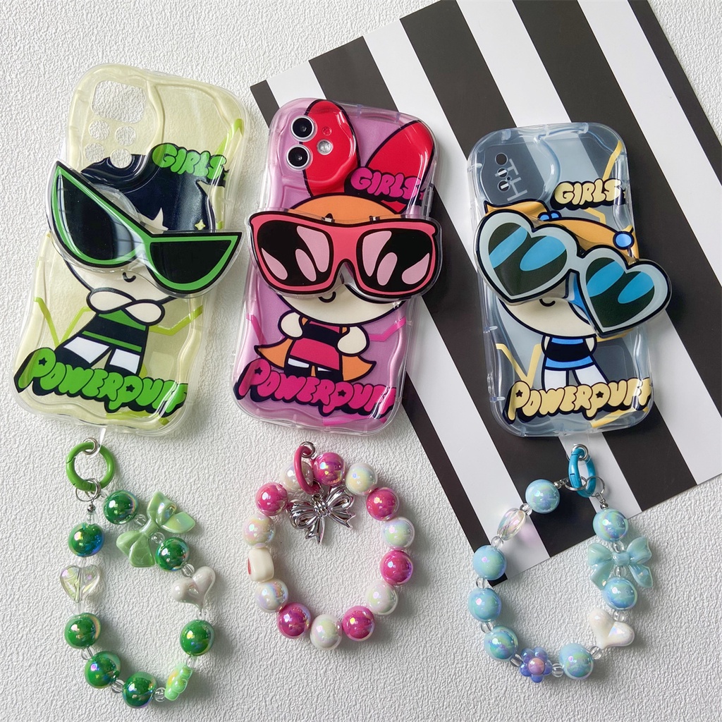 เคสโทรศัพท์มือถือนิ่ม แบบใส ขอบโค้ง ลาย Powerpuff Girls 3D พร้อมสายคล้องมือ สําหรับ Samsung Galaxy A24 A54 A33 A34 5G A30 A20 A31 A32 A50 A50S A30S A51 A52 A53 A71 A72