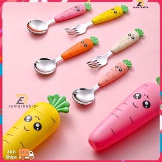 Ready stock 304 Stainless Steel Baby Tableware Cartoon Spoon Scrape Mud Spoon Baby Eating Spoon Fork Uses Fruit Pad ที่โดดเด่น_th