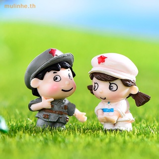 Mulinhe ตุ๊กตาฟิกเกอร์ทหารน่ารัก พลาสติก DIY สําหรับตกแต่งบ้านตุ๊กตา 1 คู่