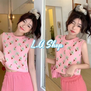 L.A Shop พร้อมส่ง เสื้อกล้ามคอกลมไหมพรม แขนกุด ดีเทลผูกด้านหลัง ลายดอกไม้ "45037" -C