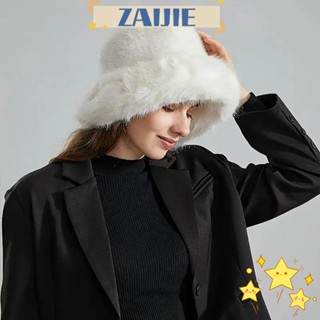 Zaijie24 หมวกบักเก็ต ผ้ากํามะหยี่ขนนิ่ม ขนเฟอร์เทียม กันความหนาว ขนาดใหญ่ สีพื้น สไตล์ชาวประมง แฟชั่นฤดูหนาว