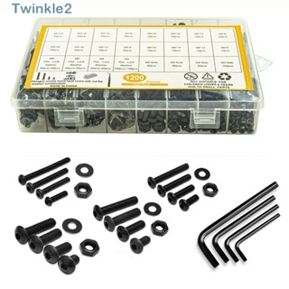 Twinkle ชุดสกรูซ็อกเก็ต เหล็กคาร์บอน M3 M4 M5 M6 เกรด 10.9 สีดํา 1200 ชิ้น