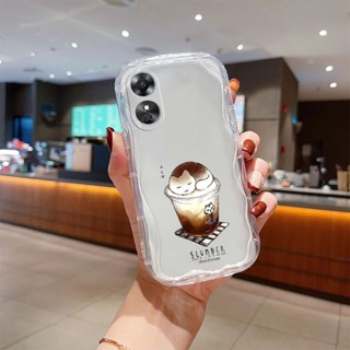 เคส oppo A17 A17K 4G เคสโทรศัพท์มือถือแบบใส ลายการ์ตูนกาแฟน่ารัก 3D แฟชั่น สําหรับ