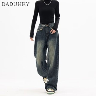 DaDuHey🎈 New American Retro High Waist Jeans Women Straight Loose High Waist Slimming Wide Leg Mop Pants