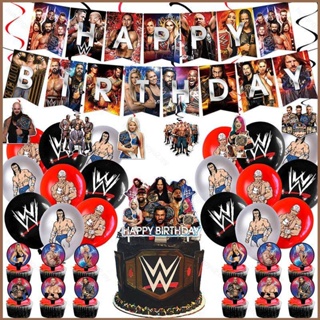 Hqy2 WWE ธีมเด็ก วันเกิด ปาร์ตี้ ตกแต่ง แบนเนอร์ เค้ก ท็อปเปอร์ ลูกโป่ง หมุน ชุดอุปกรณ์ MY2