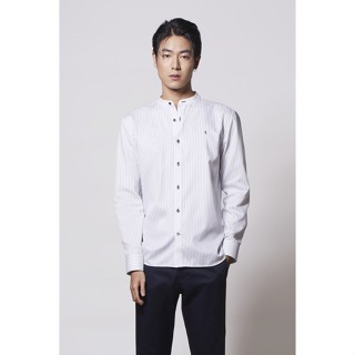 LTD เสื้อเชิ้ตคอจีนลายทาง ผู้ชาย | Banded Collar Stripe Shirt | 03474