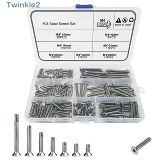 Twinkle ชุดสกรูซ็อกเก็ตหกเหลี่ยม สเตนเลส 304 7 ขนาด พร้อมกล่องเก็บ M4x12 14 16 20 25 30 40 มม. 120 ชิ้น