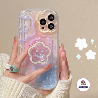 เคสโทรศัพท์มือถือแบบนิ่ม ใส กันกระแทก ลายดอกไม้ พร้อมที่จับ แฟชั่น สําหรับ IPhone 11 14 Pro Max 13pro 12Promax