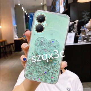 เคสโทรศัพท์มือถือนิ่ม แบบใส ปิดด้านหลัง ประดับเลื่อม รูปหัวใจ พร้อมขาตั้ง สําหรับ VIVO V29 5G Y78 Y36 Y27 V27 V27e V25 Pro V25e Y02 Y02A Y02T 4G