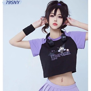 79sny Kuromi เสื้อยืด แขนสั้น เอวสูง เข้ารูป สไตล์หวานแหวว สําหรับผู้หญิง