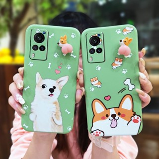 Anti-fall Rotating bracket Phone Case For VIVO X60 phone case Cartoon cute ins Corgi PP Liquid silicone shell