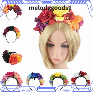 Melodygoods1 ที่คาดผม ผ้าโพลีเอสเตอร์ ลายดอกเบญจมาศ ดอกกุหลาบ สีดํา สีแดง สําหรับแต่งคอสเพลย์ฮาโลวีน