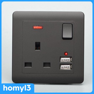 [Homyl3] ซ็อกเก็ตปลั๊ก UK พร้อมพอร์ตชาร์จ USB 2 พอร์ต สีดํา