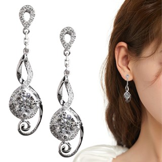 1 pair Round Cut Cubic Zircon Earring Women Jewelry Silver Plated Drop Earring