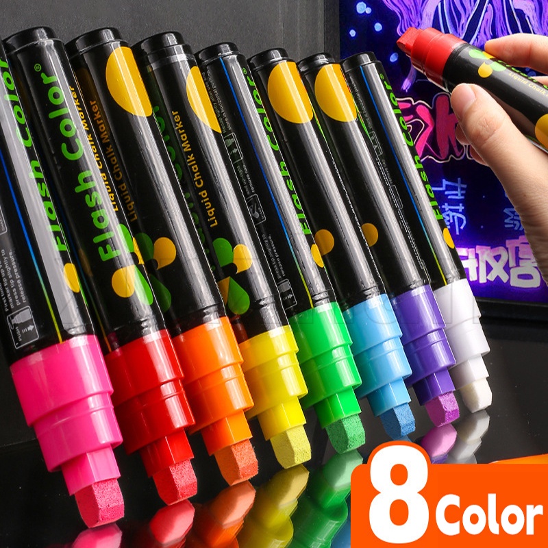 ปากกาเขียนกระดาน LED ปากกากราฟฟิตี วาดภาพศิลปะ /  8 สี ปากกามาร์กเกอร์ ไฮไลท์ /  ชอล์กเหลว ลบได้
