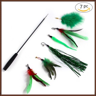 Jaz ชุดของเล่นคันเบ็ดตกปลา Eva สีเขียว สําหรับสัตว์เลี้ยง แมว 7 ชิ้น ต่อชุด