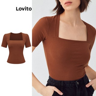 Lovito เสื้อยืด คอสี่เหลี่ยม ลําลอง แบบเรียบ สําหรับผู้หญิง L61AD040 (สีน้ําตาล)