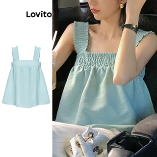 Lovito เสื้อกล้ามลําลอง แต่งจับจีบ สําหรับผู้หญิง L61AD054 (สีฟ้า)