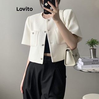 Lovito เสื้อแจ็กเก็ตลําลอง แต่งกระดุม สําหรับผู้หญิง L61AD005 (สีขาว)