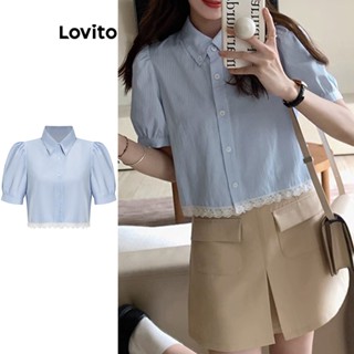 Lovito เสื้อเบลาส์ลําลอง ลายทาง สําหรับผู้หญิง L61AD028 (สีฟ้า)