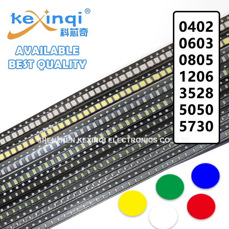 100pcs/pack ไดโอดเปล่งแสง 0402 0603 0805 1206 3528 5050 5730 3020 3014 4014 SMD LED สีแดง สีเหลือง สีเขียว สีขาว สีฟ้า สีส้ม 100 ชิ้นต่อล็อต