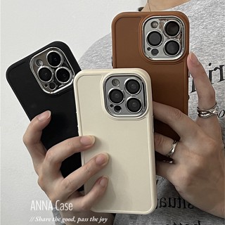 เคสโทรศัพท์มือถือ ป้องกันเลนส์ กันกระแทก หรูหรา สีพื้น สไตล์คลาสสิก สําหรับ iPhone 14 Pro Max 13 12 11 11